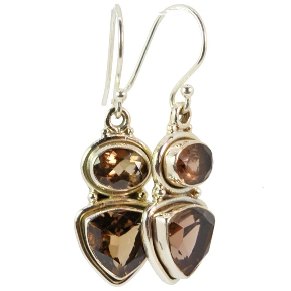 Trillion and Oval Cut Smokey Quartz Earrings - Picture 1 of 1